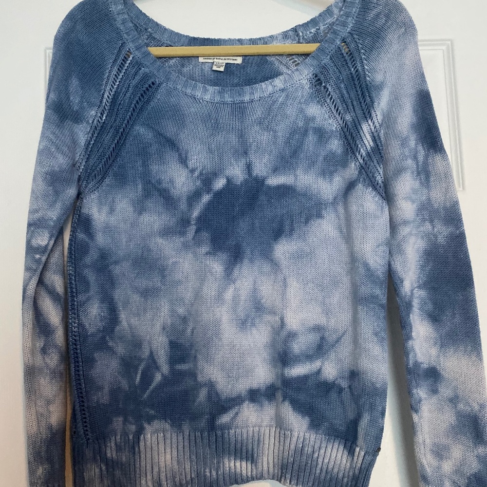 Tie Dye Blue American Eagle Knit Sweater